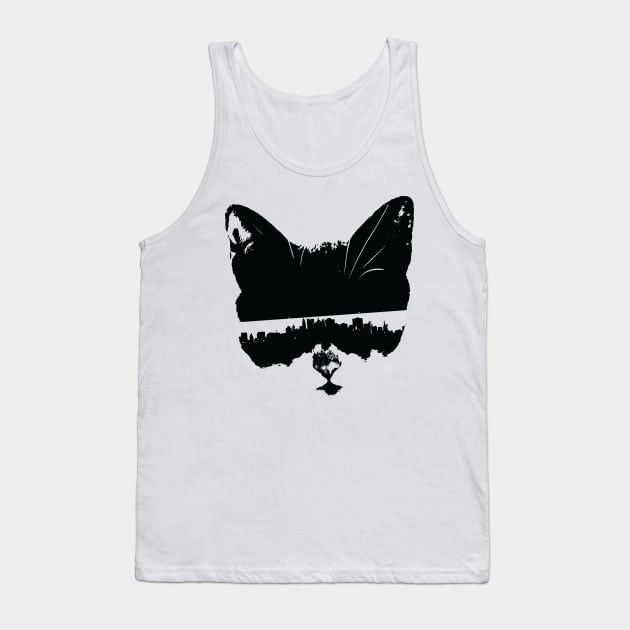 City Kitty (Subway Stop Sunglasses, Black Ink) Tank Top by BigBridgeStudios